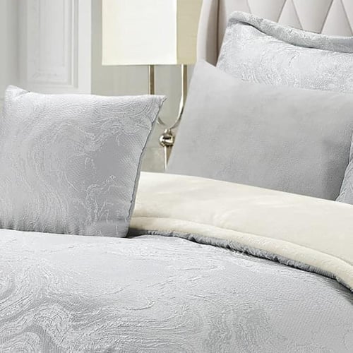 مفرش شتوي مزدوج جاكار فرو 7 قطع - جلوريا - رصاصي