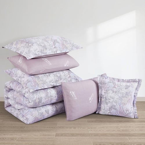 مفرش قطن صيفي مزدوج 8 قطع - افاليون - زهري فاتح -...