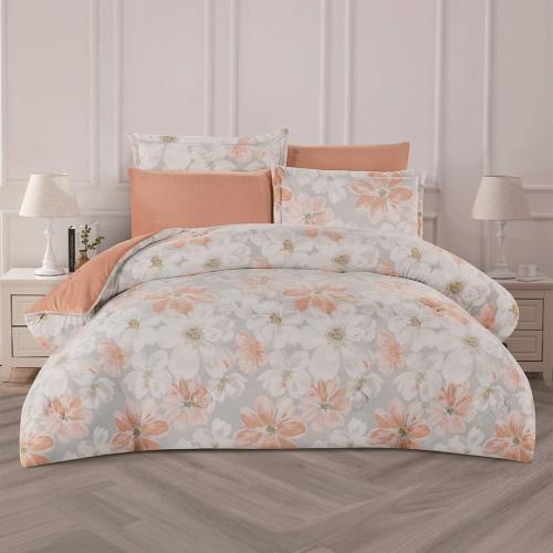 مفرش شتوي مزدوج مخمل 6 قطع - هيذر - رصاصي - خوخي