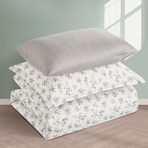 مفرش قطن صيفي مفرد ونص ٤ قطع - نولين -كريمي - رماد...