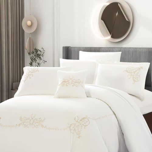 مفرش قطن مطرز حشوة متحركة صيفي مزدوج 9 قطع - لينوف...