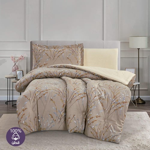 مفرش قطن صيفي مفرد ونص 4 قطع - فاليريا - بني - كري...