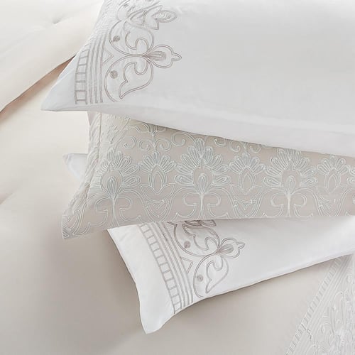 مفرش صيفي مزدوج مطرز فاخر 12 قطعة - ماريسا - بيج ف...