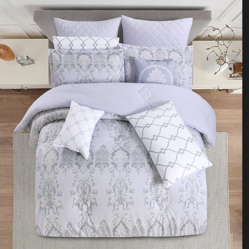 مفرش صيفي مقاس كوين 12 قطعة - كلاريس - رصاصي