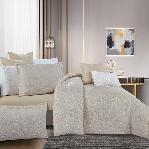 مفرش صيفي فاخر كوين جاكار مطرز 8 قطع – أورليا Aure...