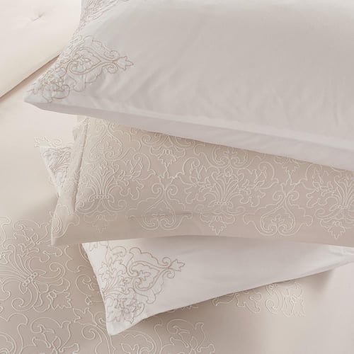 مفرش صيفي مزدوج مطرز فاخر 12 قطعة - اليجانزا-بيج ف...