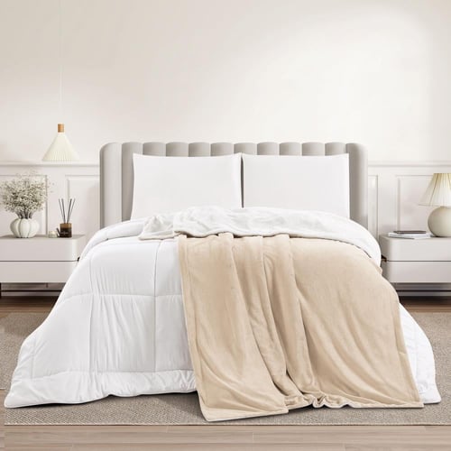 بطانية مخمل وفرو ماريو 200 × 230 - بيج فاتح