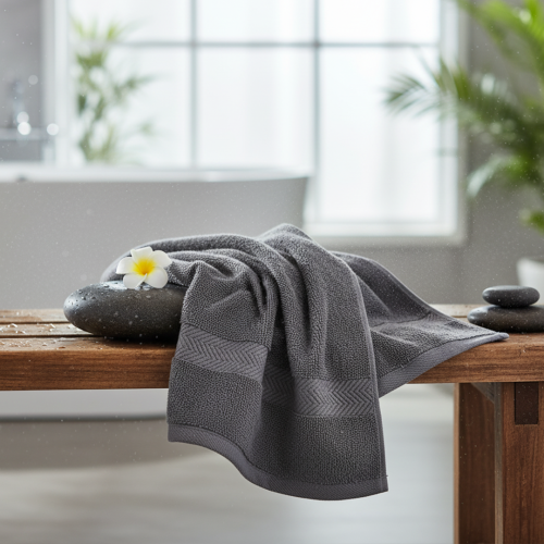 منشفة قطن - روماريسا - مقاس وسط - 70*140 - رمادي غ...