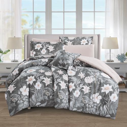 مفرش صيفي مقاس كوين وجهين ٧ قطع - ويلز - بيج غامق...