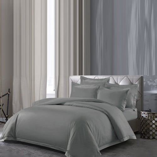 بيت لحاف مزدوج قطن 300 غرزة 6 قطع - رمادي