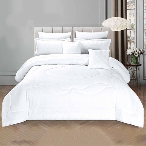 مفرش شتوي مخمل مزدوج 8 قطع - ايفل- أبيض