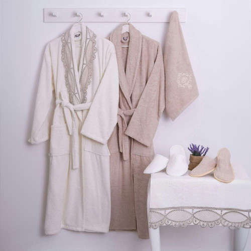 طقم روب قطن 8 قطع مزين بالدانتيل - جوانا - سكري -ب...