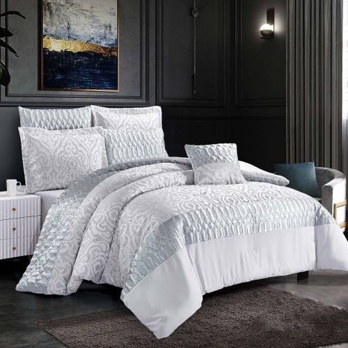 مفرش صيفي مزدوج جاكار 7 قطع - أوريانا - رصاصي