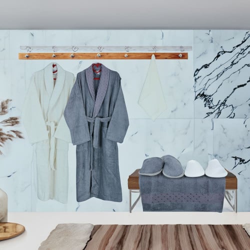 طقم روب استحمام تركي 8 قطع - ميليسا -رمادي غامق -...