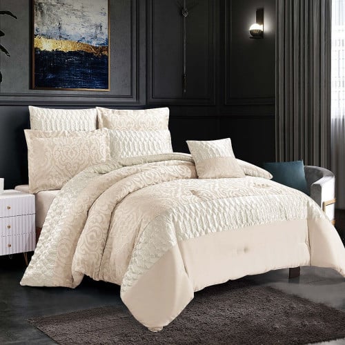 مفرش صيفي مزدوج جاكار 7 قطع - أوريانا - بيج