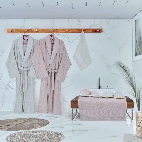 طقم روب استحمام تركي 8 قطع - ميليسا - رصاصي - لحمي