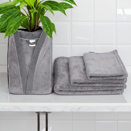 طقم روب ناعم 4 قطع - رمادي