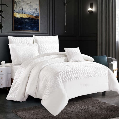 مفرش صيفي مزدوج جاكار 7 قطع - أوريانا - لؤلؤي