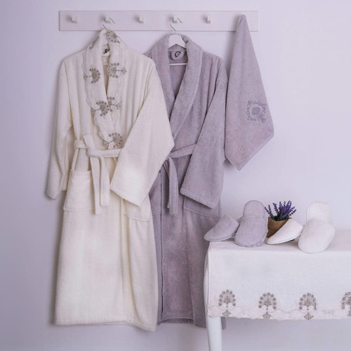 طقم روب قطن 8 قطع مزين بالدانتيل - جوانا - سكري -ر...