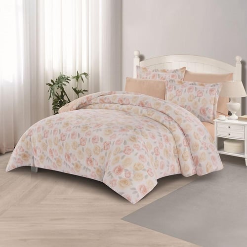 مفرش شتوي مزدوج مخمل 6 قطع - هيذر - رصاصي - بيج