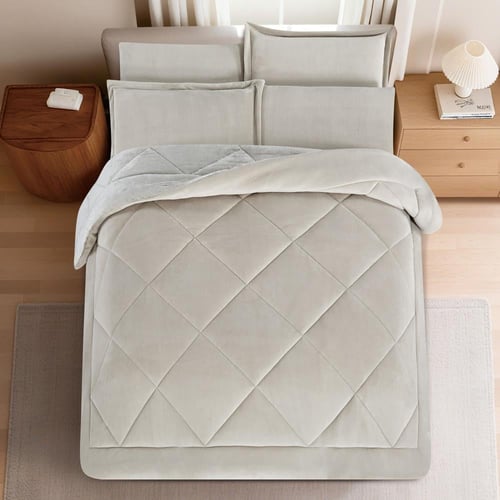 مفرش شتوي مزدوج مخمل فرو 6 قطع - جوانا -بيج فاتح