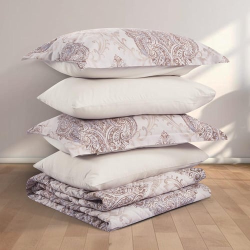 مفرش صيفي مزدوج حشوة مضغوطه 6 قطع - لونيا - كريمي...