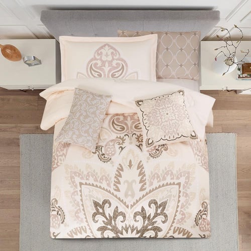 مفرش صيفي مفرد ونص 8 قطع - مارجو -كريمي غامق