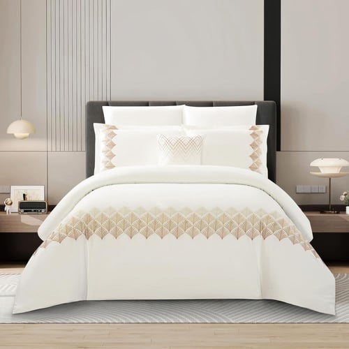 مفرش قطن مطرز حشوة متحركة صيفي مزدوج 9 قطع - لينوف...