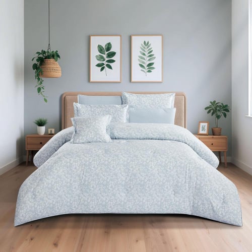 مفرش قطن صيفي مزدوج 8 قطع - زافيرا - ازرق ضبابي -...