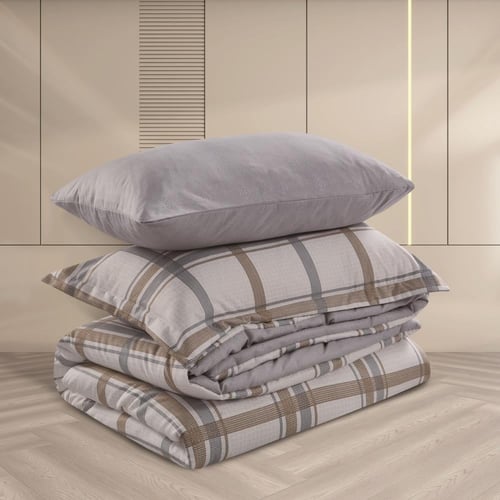 مفرش صيفي مفرد ونص 4 قطع - ليتون - كريمي - رصاصي