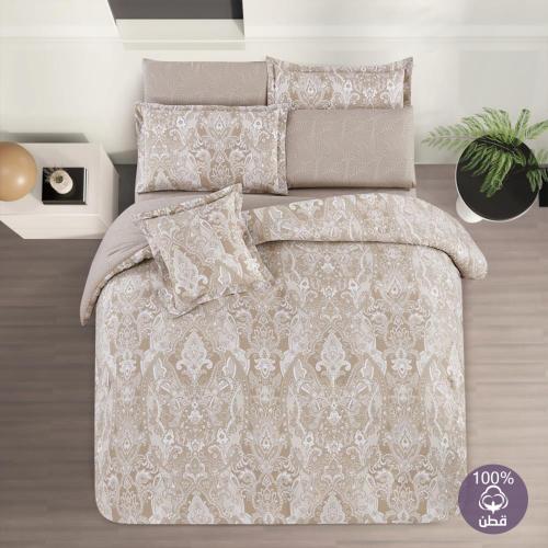 مفرش قطن صيفي مزدوج 8 قطع - افاليون -بيج