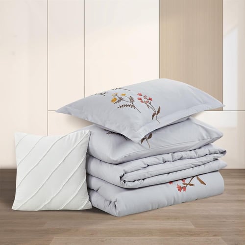 مفرش صيفي مفرد ونص مطرز فاخر 6 قطع - غراتسيا - رصا...