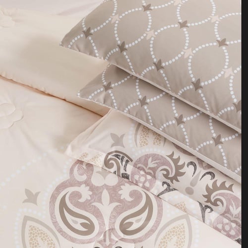 مفرش صيفي مقاس كوين 12 قطعة - كلاريس - كريمي غامق