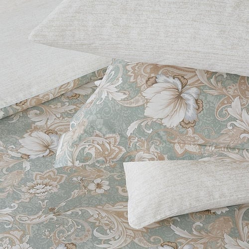 مفرش قطن صيفي مزدوج 8 قطع - زافيرا -اخضر - كريمي