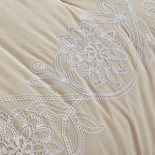 مفرش صيفي مفرد ونص مطرز فاخر 6 قطع - رينا - بيج