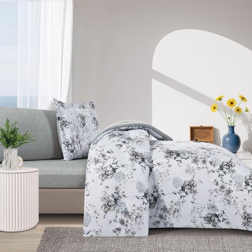 مفرش صيفي مفرد ونص 4 قطع - اديلين - رمادي ثلجي - ر...