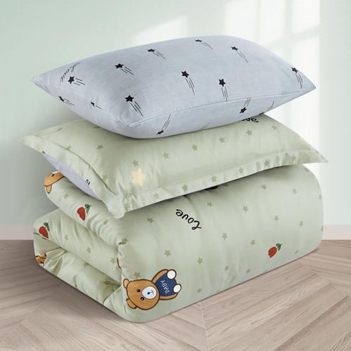 مفرش صيفي مفرد ونص 4 قطع - اطفال - اخضر - رمادي