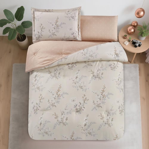 مفرش صيفي مفرد ونص 4 قطع - اديلين - بيج فاتح - زهر...