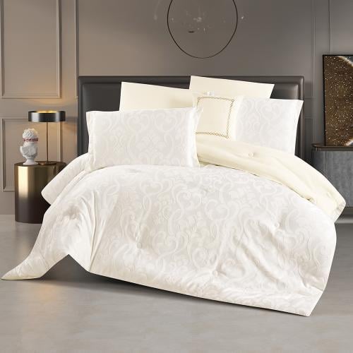 مفرش صيفي مزدوج جاكار 7 قطع - لافن - سكري