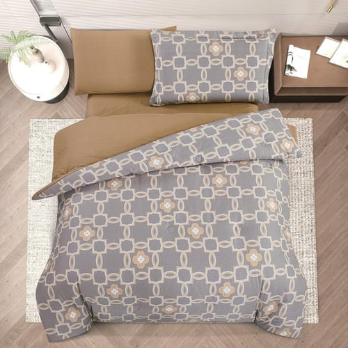 مفرش قطن صيفي مفرد ونص 4 قطع - فاليريا - رمادي - ب...