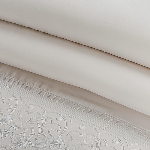 مفرش صيفي مزدوج مطرز فاخر 12 قطعة - ماريسا - بيج ف...