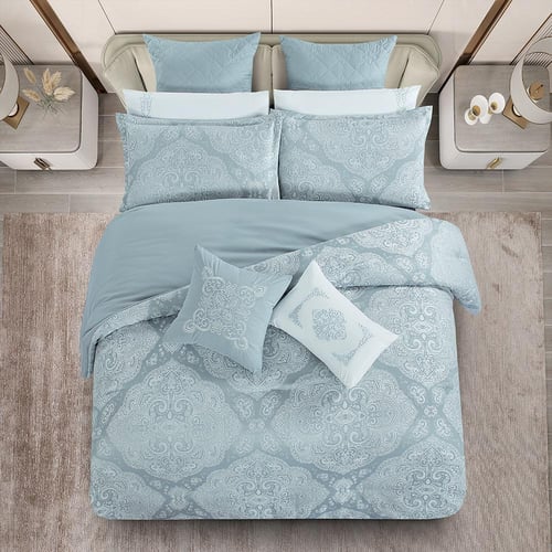 مفرش صيفي فاخر مزدوج جاكار مطرز 12 قطعة – لوتشيني...