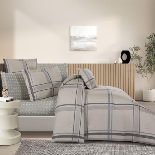 مفرش قطن صيفي مزدوج 8 قطع - زافيرا -بيج - رمادي فا...