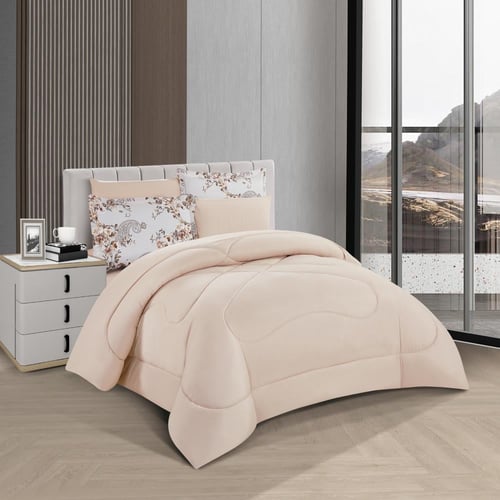 مفرش صيفي مفرد ونص 4 قطع - غاردينا -رصاصي - بيج