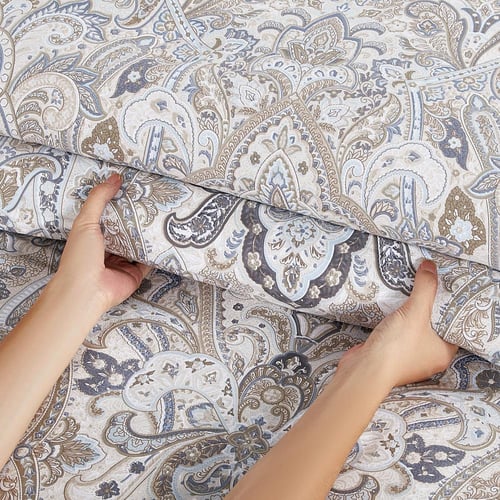 مفرش قطن صيفي مزدوج 8 قطع - افاليون -بيج فاتح - رص...