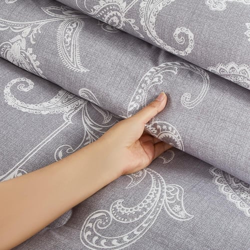 مفرش صيفي مقاس كوين وجهين ٧ قطع - ويلز - رمادي - ر...