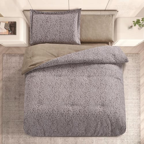 مفرش صيفي مفرد ونص 4 قطع - ليتون -رصاصي - بيج غامق