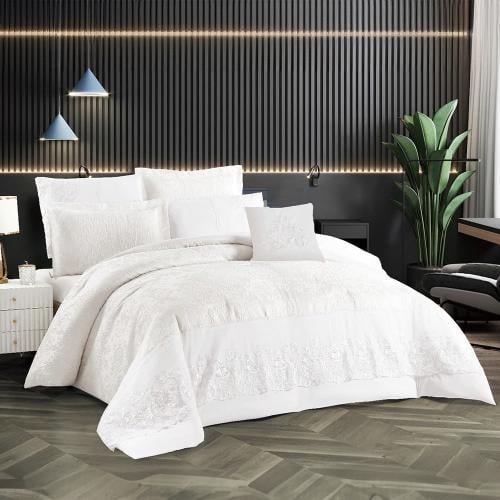 مفرش صيفي مزدوج جاكار 7 قطع مزين بالدانتيل - بيري...