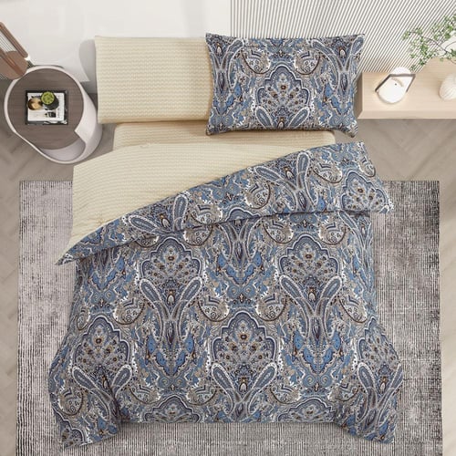 مفرش قطن صيفي مفرد ونص 4 قطع - فاليريا - ازرق غامق...