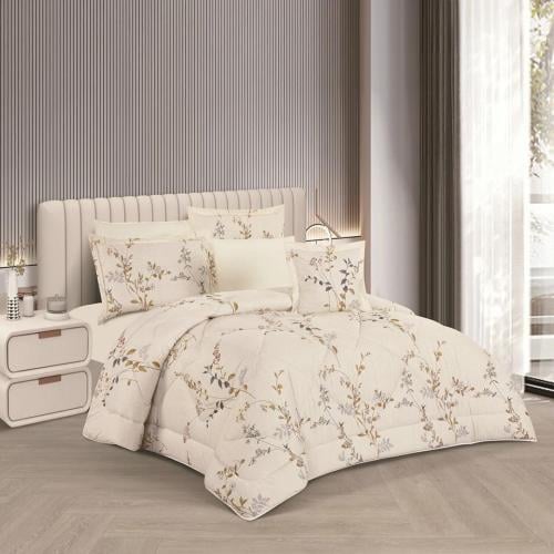 مفرش صيفي مزدوج 7 قطع - اوركا -كريمي - سكري